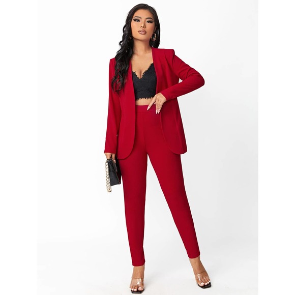 BohoGypsyDreamer.com Pants - 2 piece pantsuit: RED Open Front Blazer & Pants Set